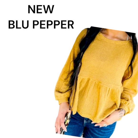 Blu Pepper Tops - Blu Pepper Waffle Knit Peplum